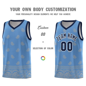 Custom Light Blue Gray Personalized Cashew Pattern Sports Uniform Basketball Jersey