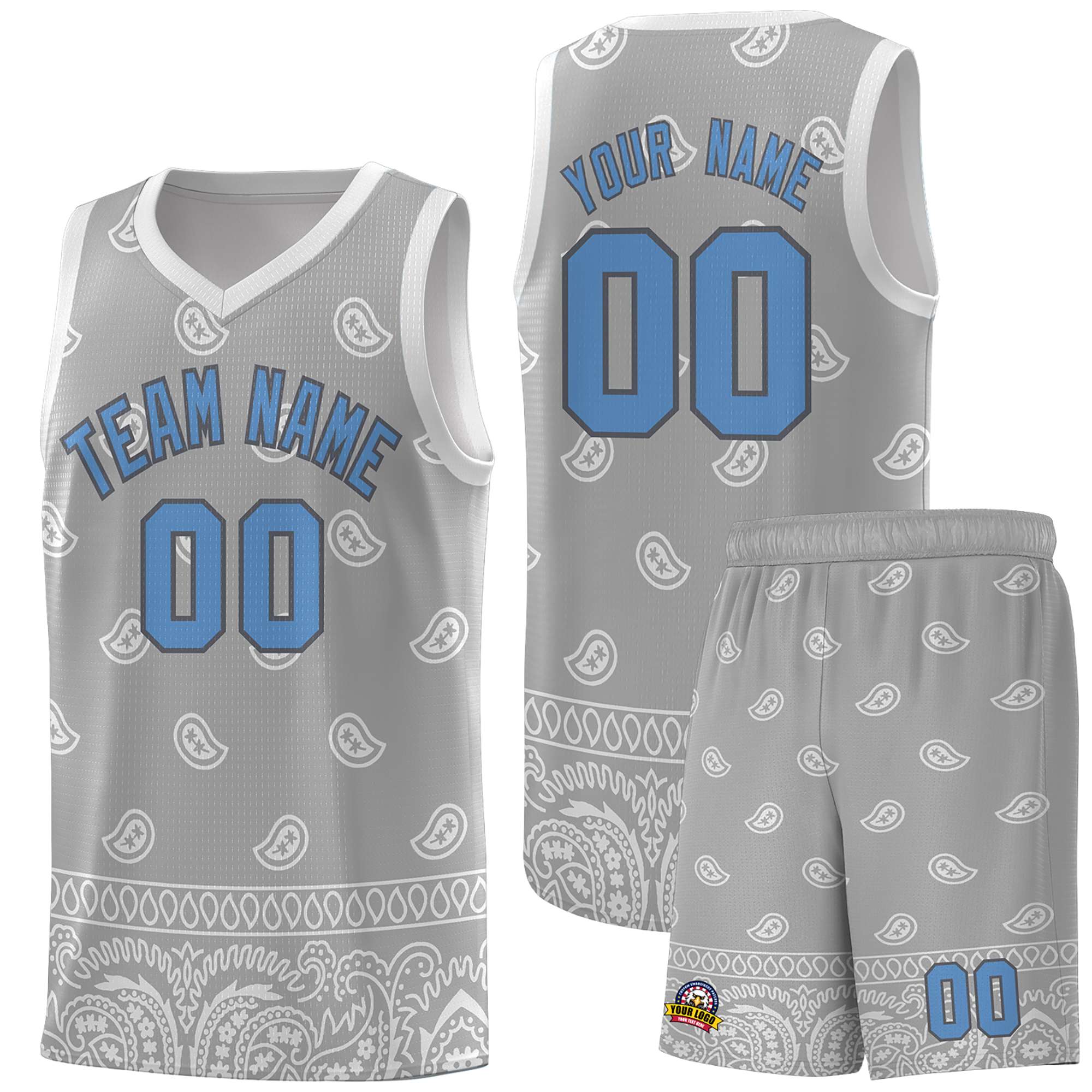 Custom Gray Light Gray Personalized Cashew Pattern Sports Uniform Basketball Jersey