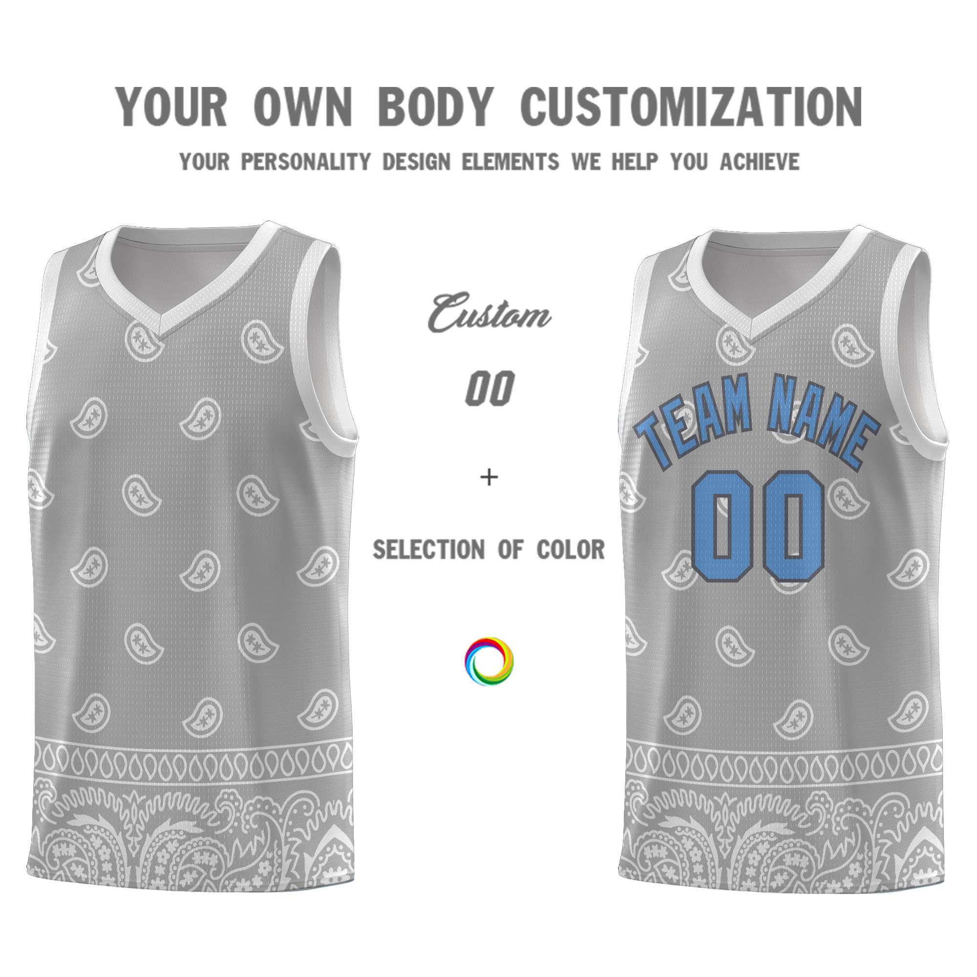 Custom Gray Light Gray Personalized Cashew Pattern Sports Uniform Basketball Jersey