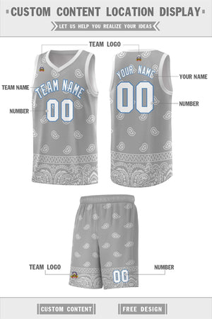 Custom Gray Light Gray Personalized Cashew Pattern Sports Uniform Basketball Jersey