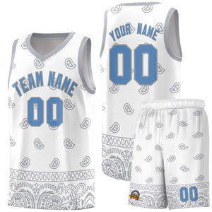 Custom White Gray Personalized Cashew Pattern Sports Uniform Basketball Jersey