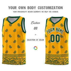 Custom Yellow Green Personalized Cashew Pattern Sports Uniform Basketball Jersey