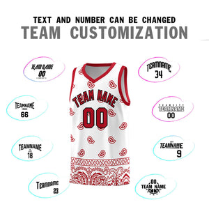 Custom White Red Personalized Cashew Pattern Sports Uniform Basketball Jersey