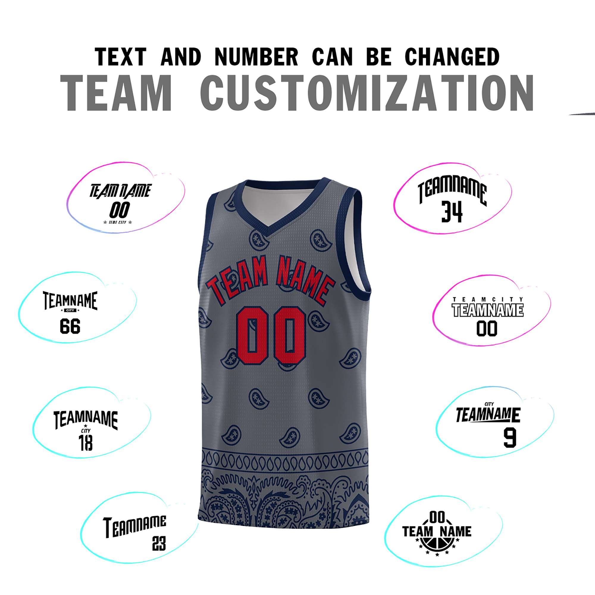 Custom Dark Gray Navy Personalized Cashew Pattern Sports Uniform Basketball Jersey