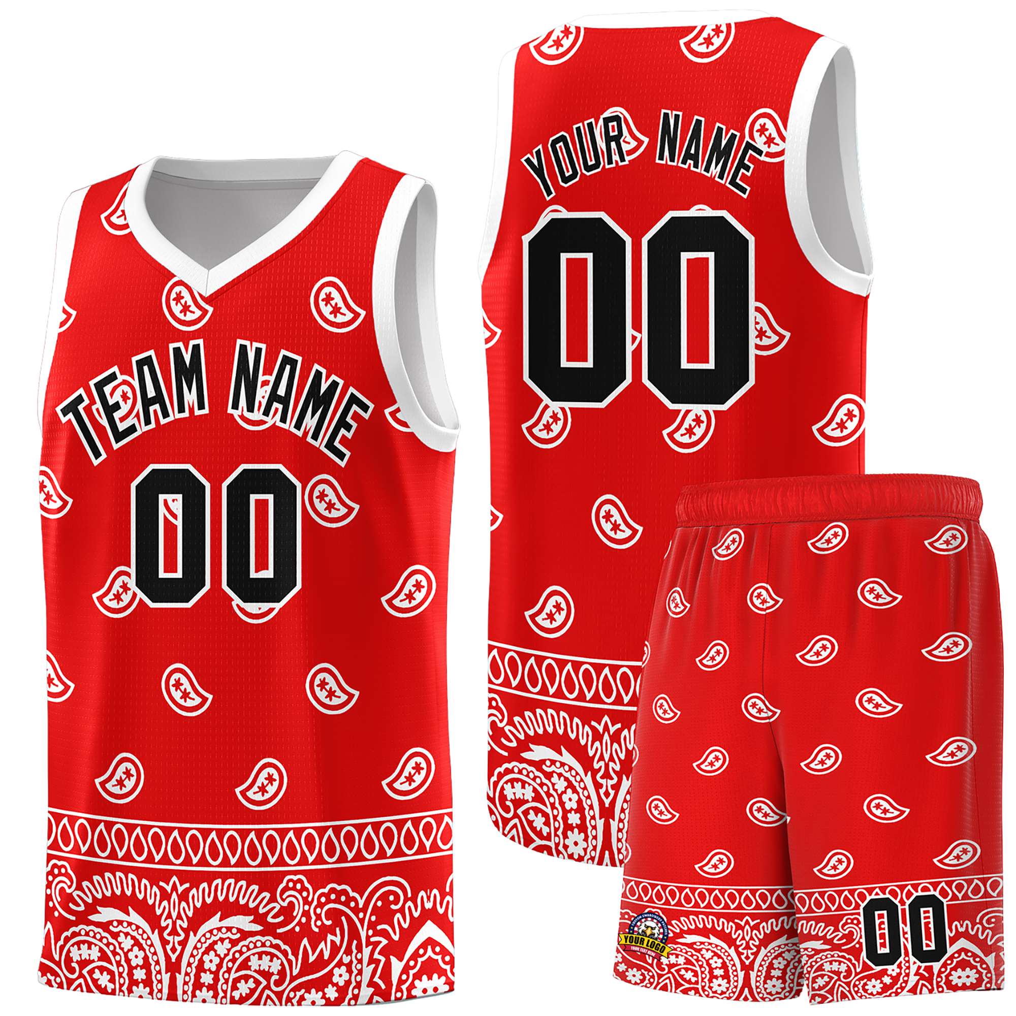 Custom Red White Personalized Cashew Pattern Sports Uniform Basketball Jersey