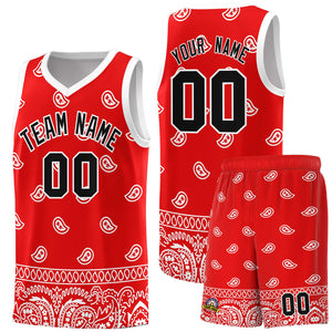 Custom Red White Personalized Cashew Pattern Sports Uniform Basketball Jersey