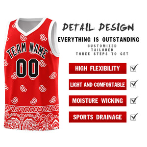 Custom Red White Personalized Cashew Pattern Sports Uniform Basketball Jersey