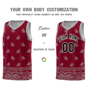 Custom Crimson Gray Personalized Cashew Pattern Sports Uniform Basketball Jersey