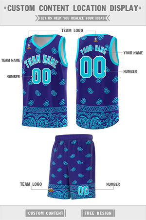 Custom Royal Bright Green Personalized Cashew Pattern Sports Uniform Basketball Jersey