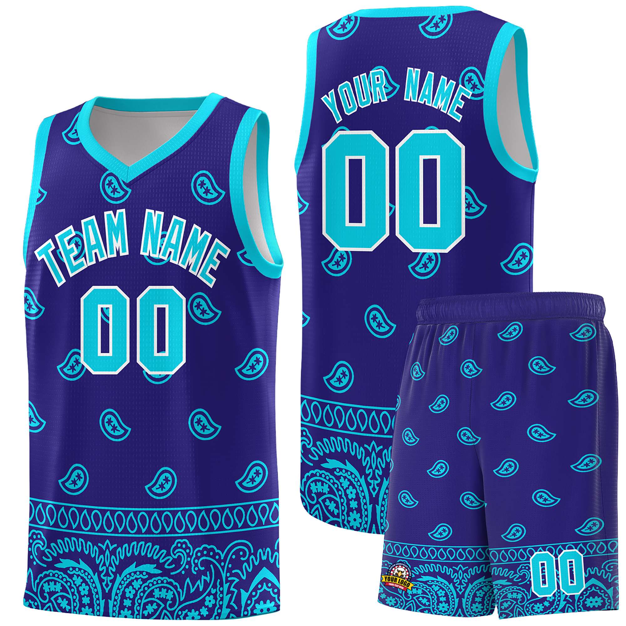 Custom Royal Bright Green Personalized Cashew Pattern Sports Uniform Basketball Jersey