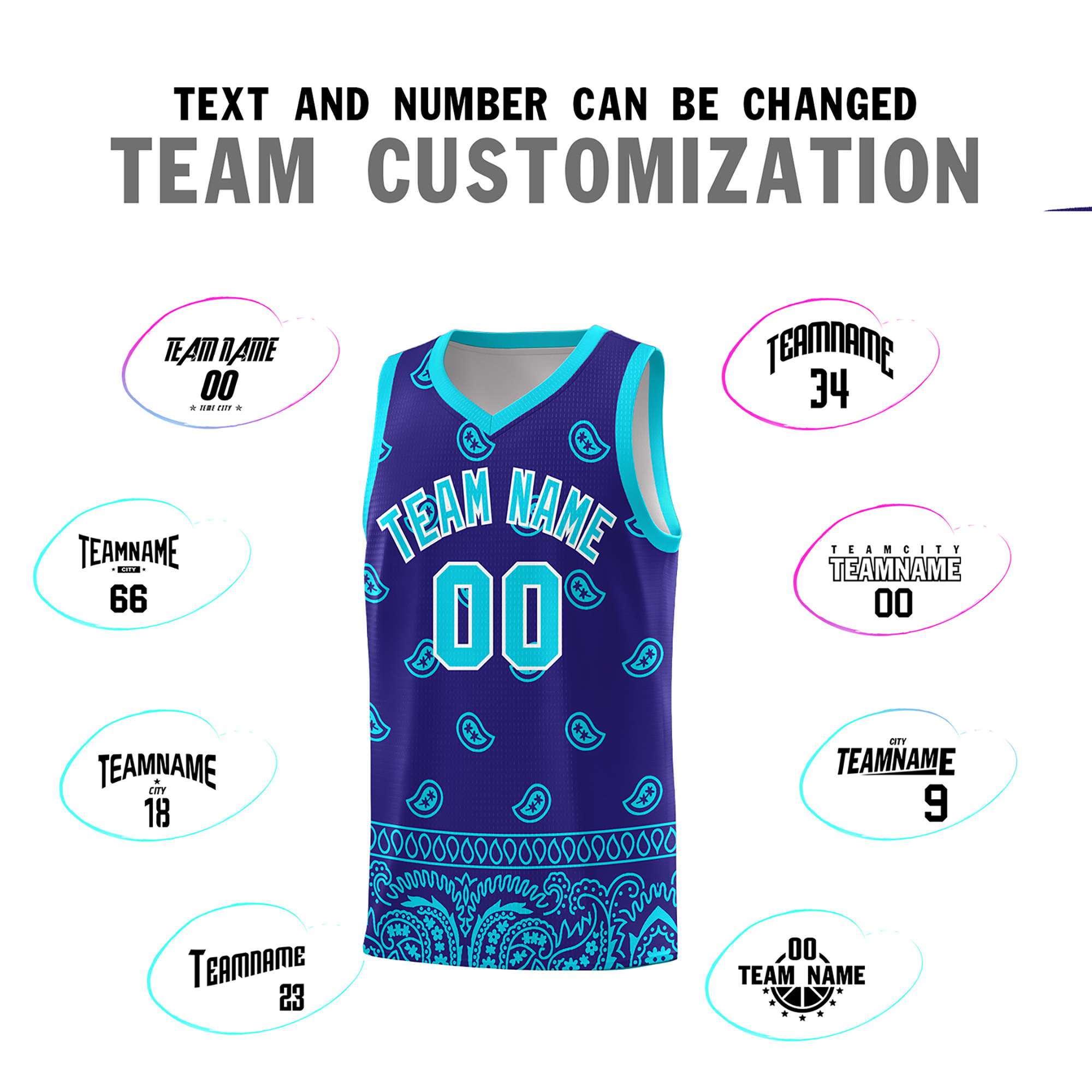 Custom Royal Bright Green Personalized Cashew Pattern Sports Uniform Basketball Jersey