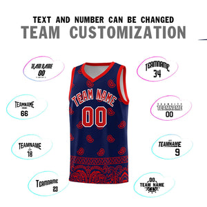 Custom Navy Red Personalized Cashew Pattern Sports Uniform Basketball Jersey