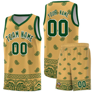 Custom Old Gold Green Personalized Cashew Pattern Sports Uniform Basketball Jersey