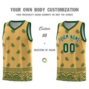 Custom Old Gold Green Personalized Cashew Pattern Sports Uniform Basketball Jersey