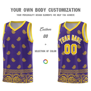 Custom Purple Gold Personalized Cashew Pattern Sports Uniform Basketball Jersey