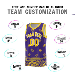 Custom Purple Gold Personalized Cashew Pattern Sports Uniform Basketball Jersey