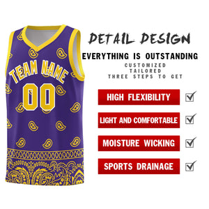 Custom Purple Gold Personalized Cashew Pattern Sports Uniform Basketball Jersey