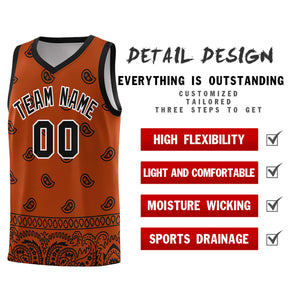 Custom Texas Orange Black Personalized Cashew Pattern Sports Uniform Basketball Jersey