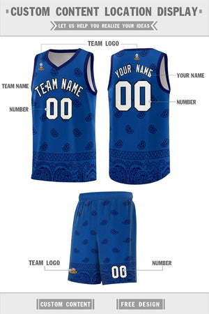 Custom Royal Navy Personalized Cashew Pattern Sports Uniform Basketball Jersey