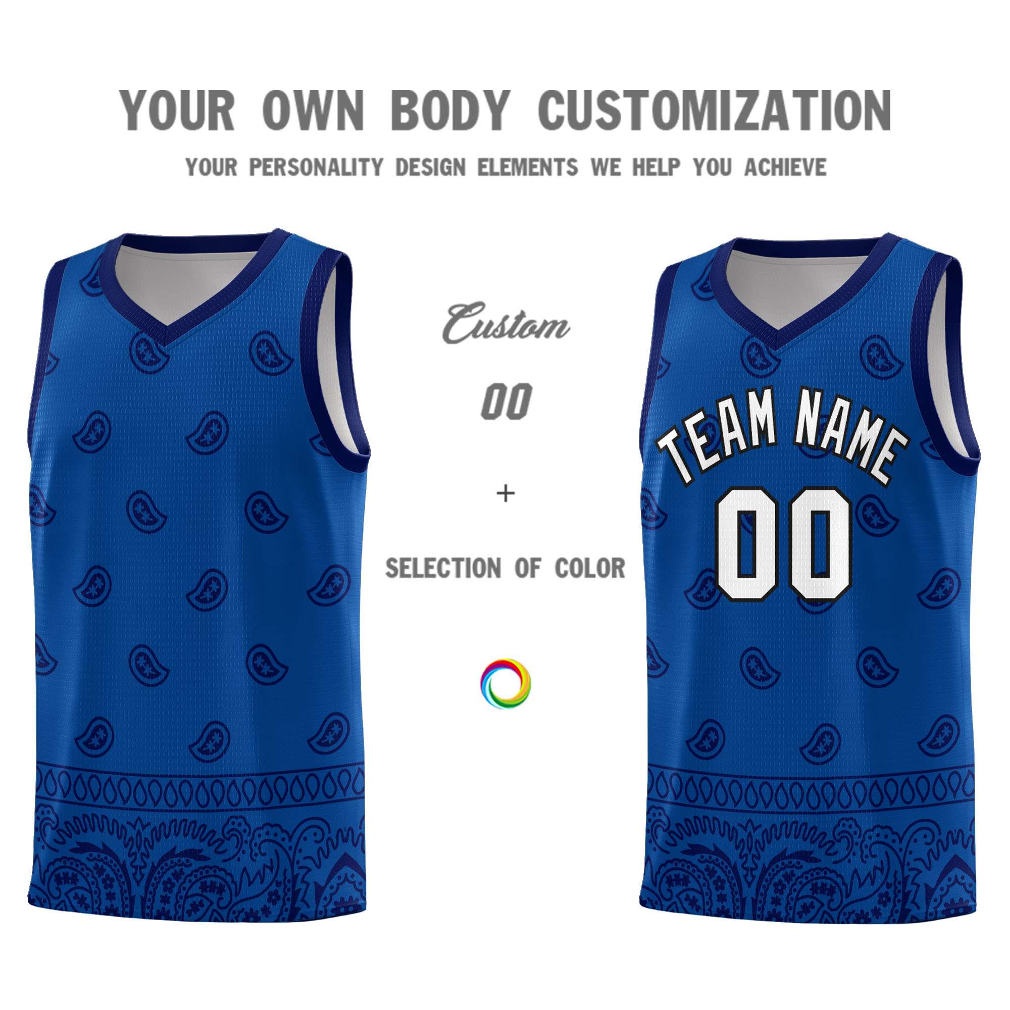 Custom Royal Navy Personalized Cashew Pattern Sports Uniform Basketball Jersey