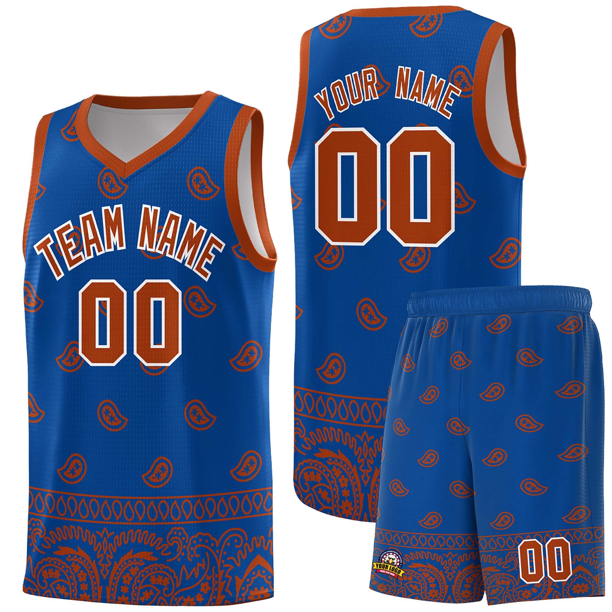 Custom Royal Texas Orange Personalized Cashew Pattern Sports Uniform Basketball Jersey