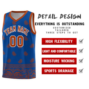 Custom Royal Texas Orange Personalized Cashew Pattern Sports Uniform Basketball Jersey