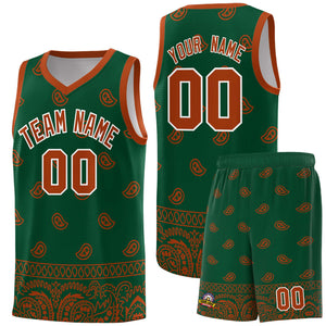 Custom Green Texas Orange Personalized Cashew Pattern Sports Uniform Basketball Jersey