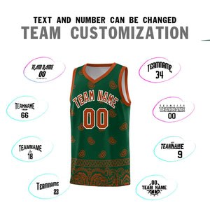 Custom Green Texas Orange Personalized Cashew Pattern Sports Uniform Basketball Jersey