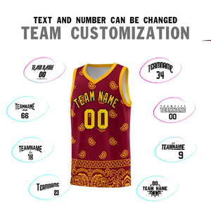 Custom Crimson Yellow Personalized Cashew Pattern Sports Uniform Basketball Jersey