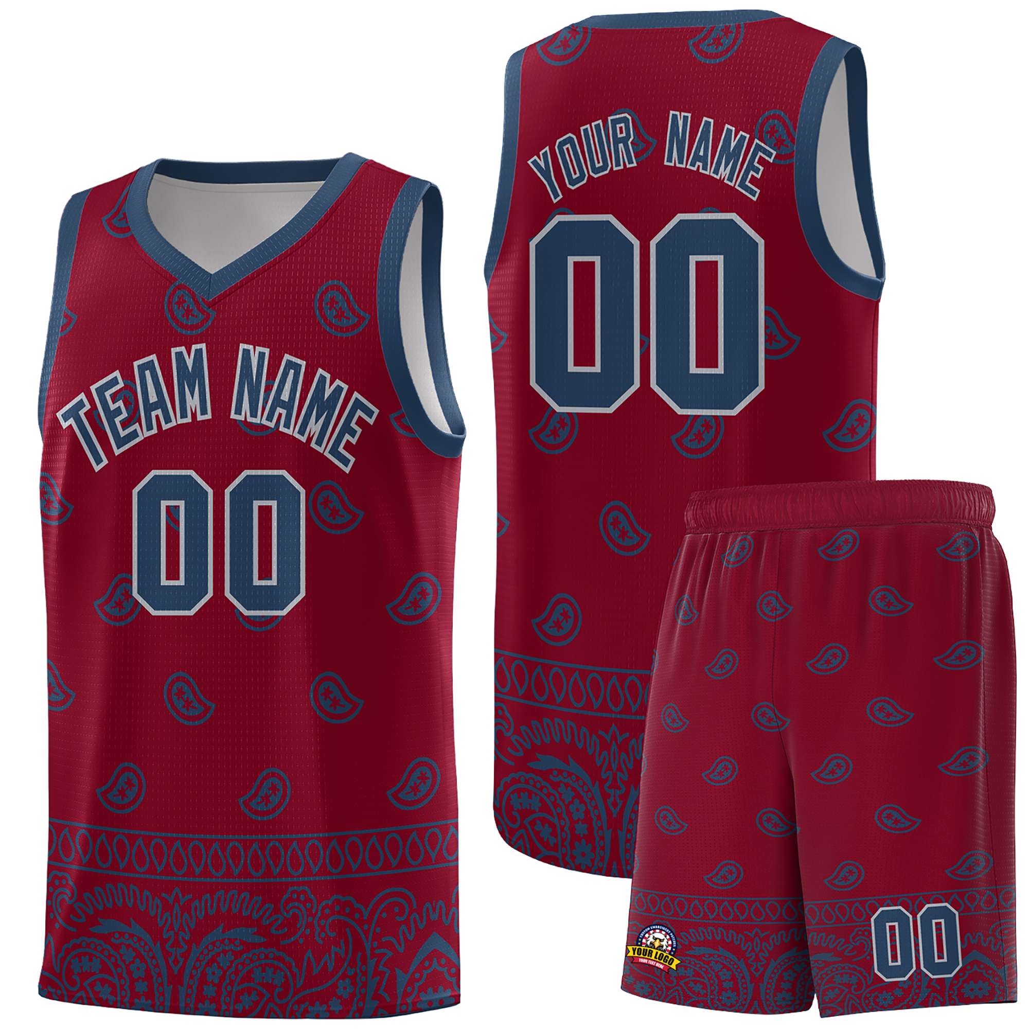 Custom Crimson Midnight Blue Personalized Cashew Pattern Sports Uniform Basketball Jersey