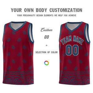 Custom Crimson Midnight Blue Personalized Cashew Pattern Sports Uniform Basketball Jersey