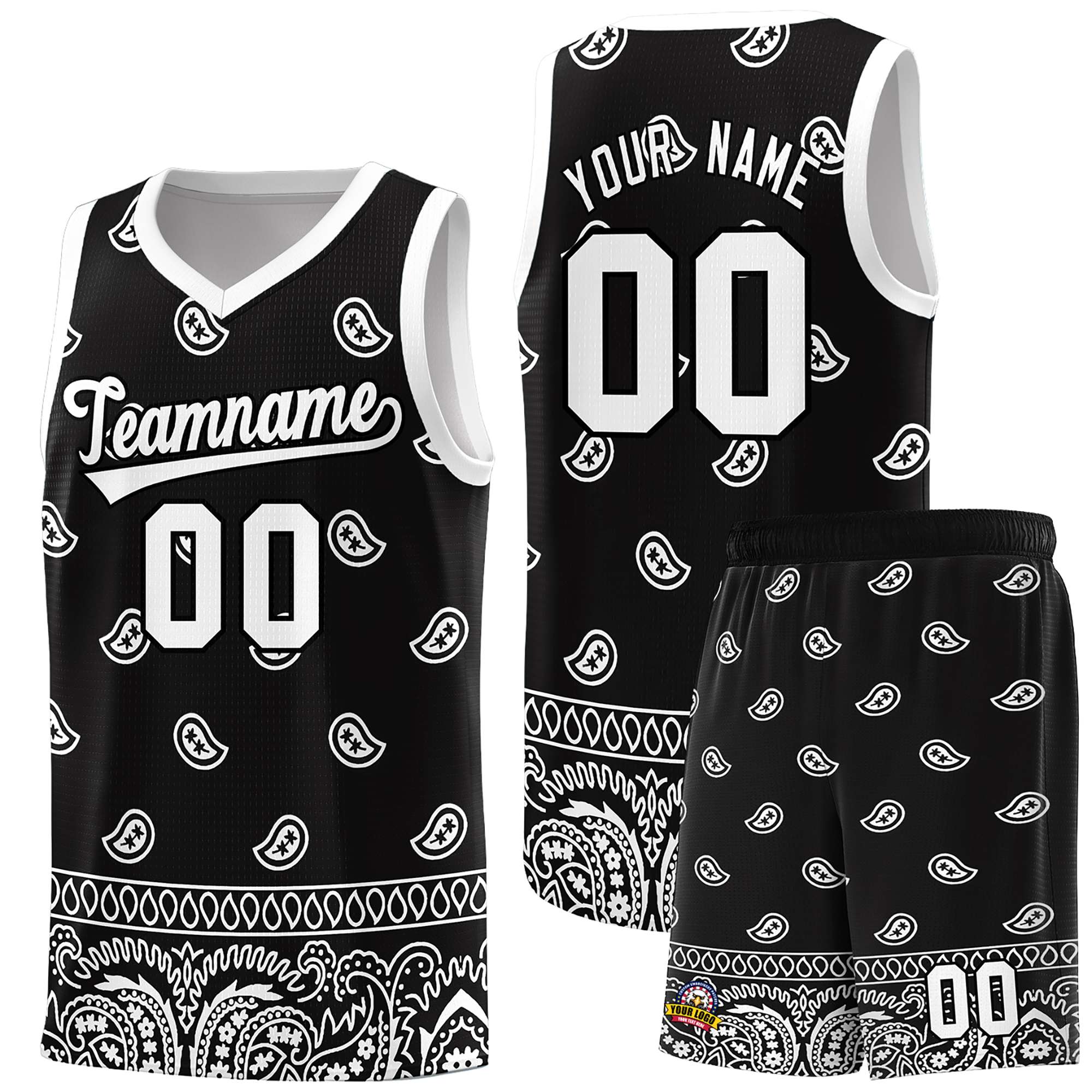 Custom Black White Personalized Cashew Pattern Sports Uniform Basketball Jersey