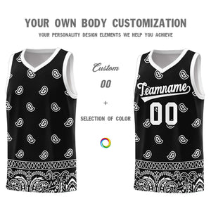 Custom Black White Personalized Cashew Pattern Sports Uniform Basketball Jersey