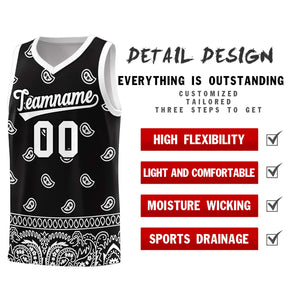 Custom Black White Personalized Cashew Pattern Sports Uniform Basketball Jersey