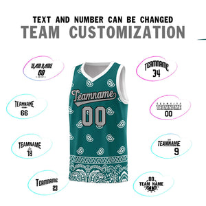 Custom Aqua White Personalized Cashew Pattern Sports Uniform Basketball Jersey