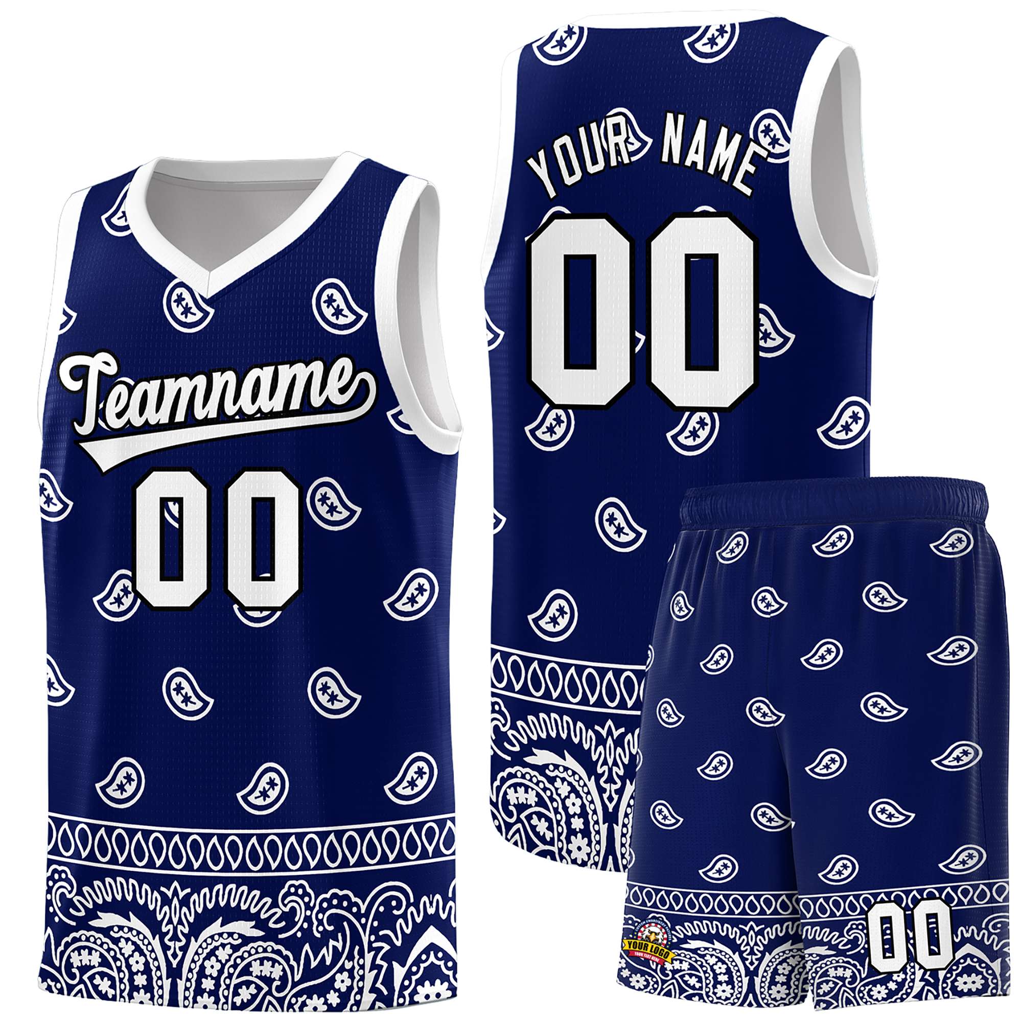 Custom Navy White Personalized Cashew Pattern Sports Uniform Basketball Jersey