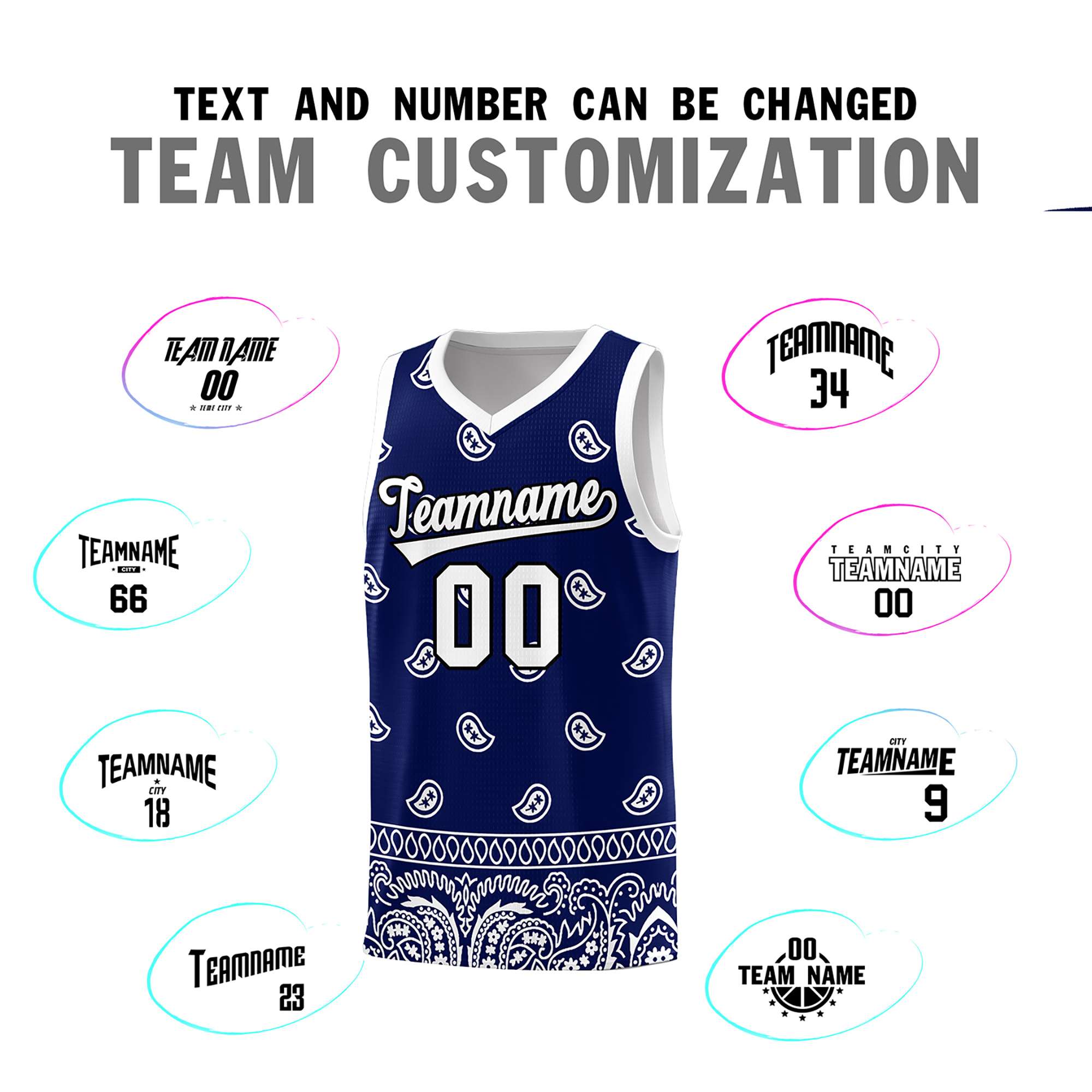 Custom Navy White Personalized Cashew Pattern Sports Uniform Basketball Jersey