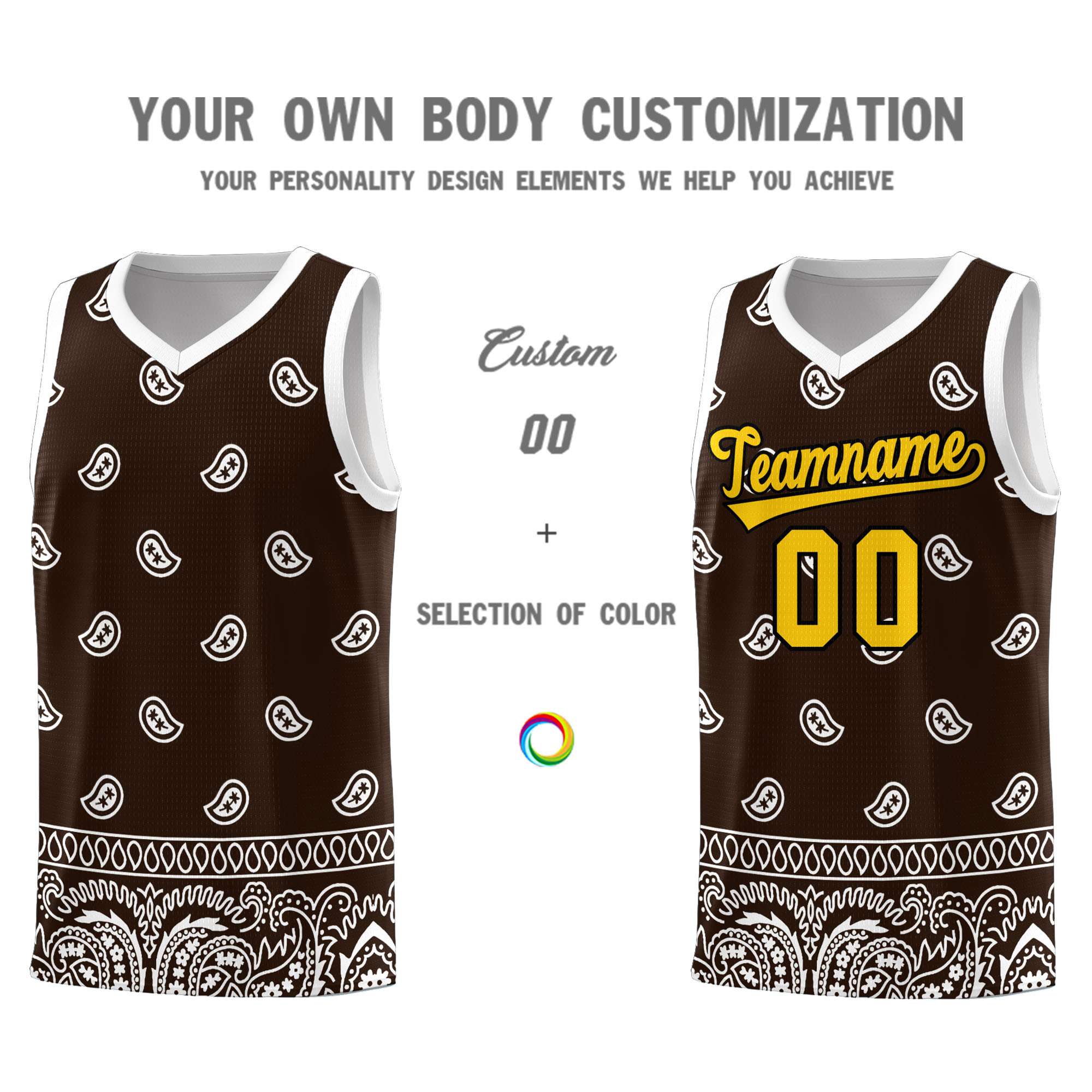 Custom Brown White Personalized Cashew Pattern Sports Uniform Basketball Jersey