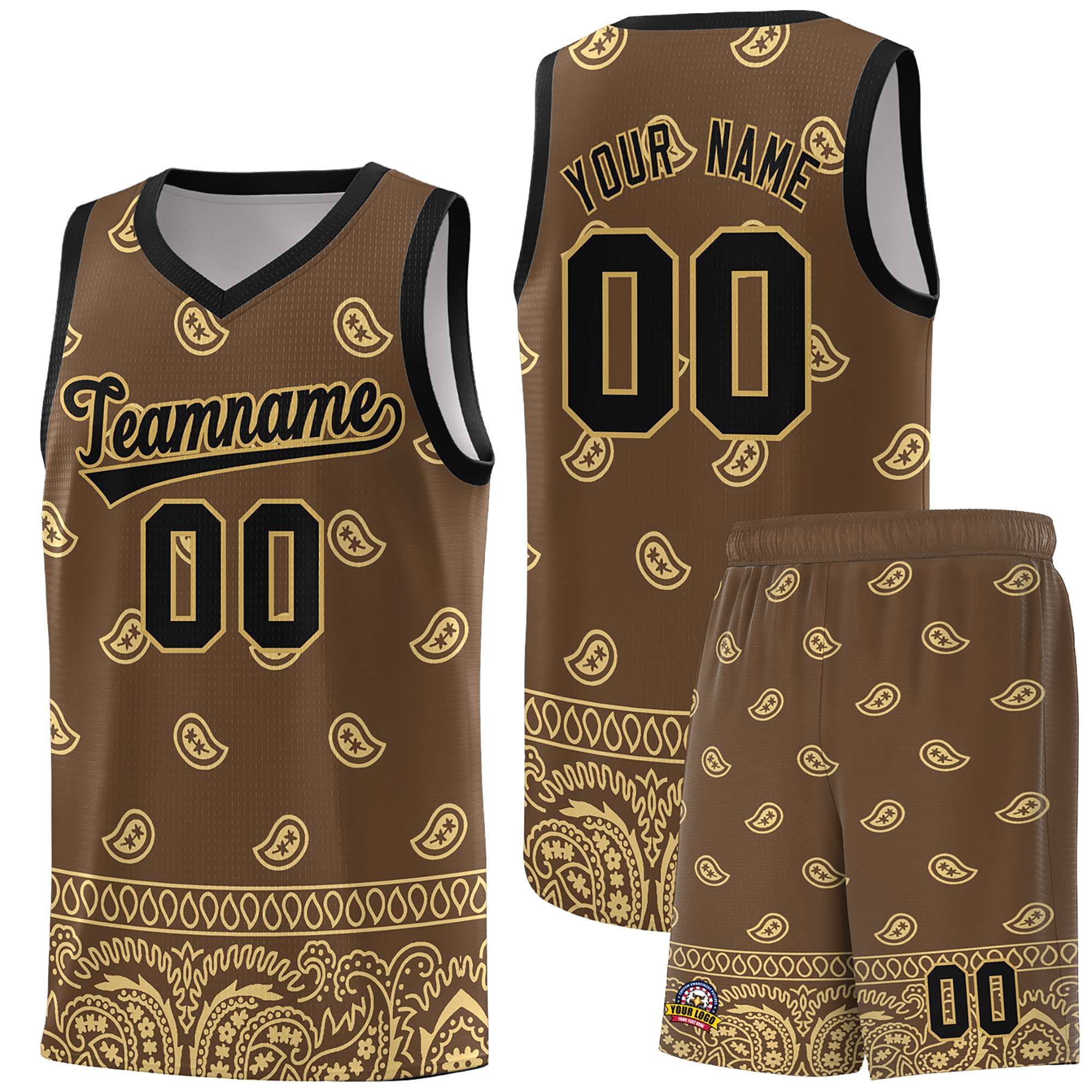 Custom Light Brown Khaki Personalized Cashew Pattern Sports Uniform Basketball Jersey