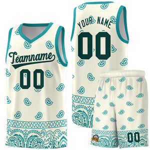 Custom White Aqua Personalized Cashew Pattern Sports Uniform Basketball Jersey