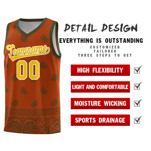 Custom Texas Orange Olive Personalized Cashew Pattern Sports Uniform Basketball Jersey