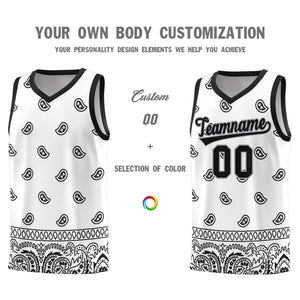 Custom White Black Personalized Cashew Pattern Sports Uniform Basketball Jersey