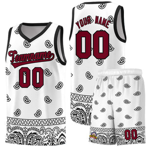 Custom White Black Personalized Cashew Pattern Sports Uniform Basketball Jersey