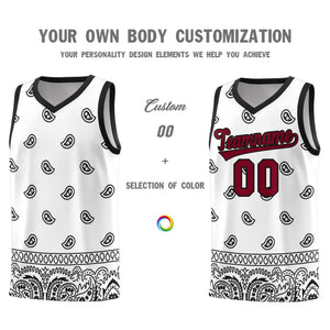 Custom White Black Personalized Cashew Pattern Sports Uniform Basketball Jersey