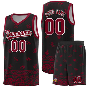 Custom Black Crimson Personalized Cashew Pattern Sports Uniform Basketball Jersey