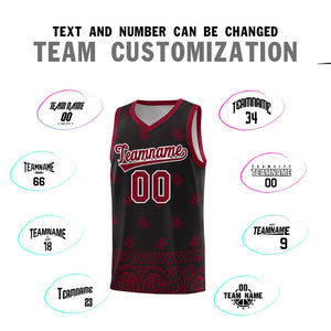 Custom Black Crimson Personalized Cashew Pattern Sports Uniform Basketball Jersey