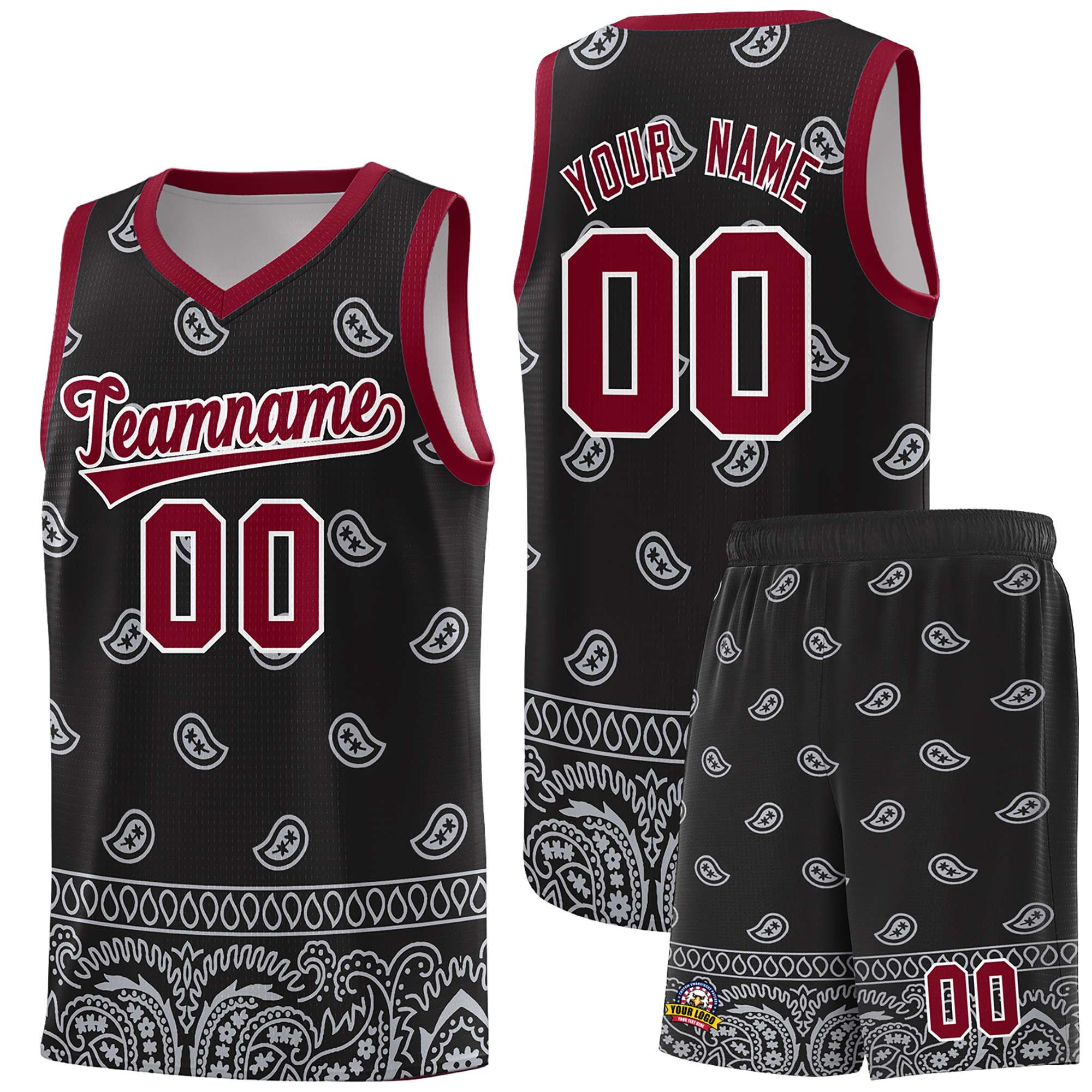 Custom Black Gray Personalized Cashew Pattern Sports Uniform Basketball Jersey