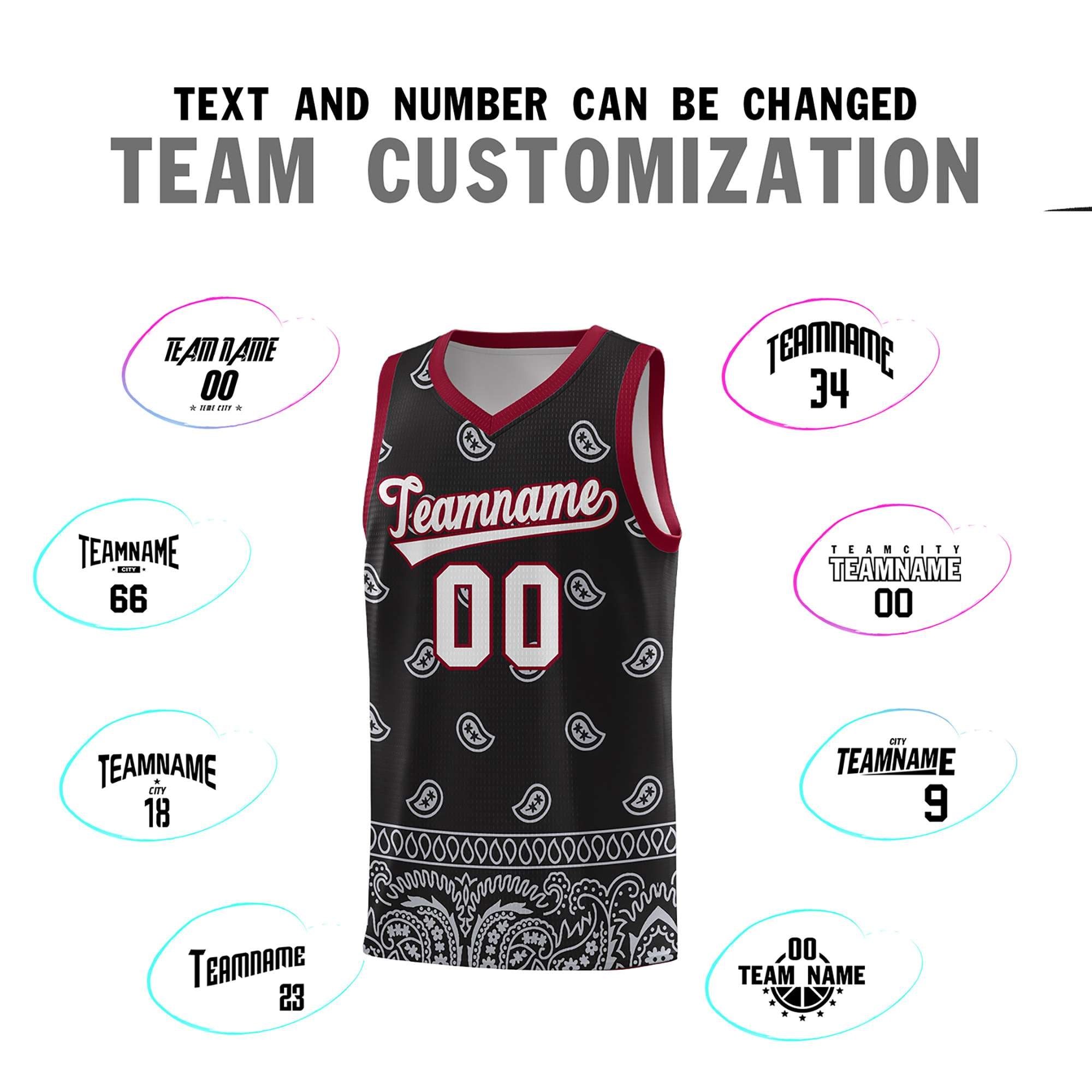 Custom Black Gray Personalized Cashew Pattern Sports Uniform Basketball Jersey