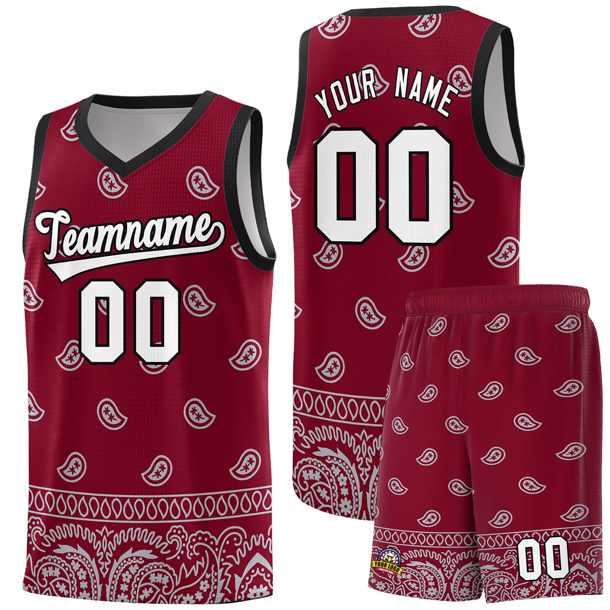 Custom Crimson Gray Personalized Cashew Pattern Sports Uniform Basketball Jersey