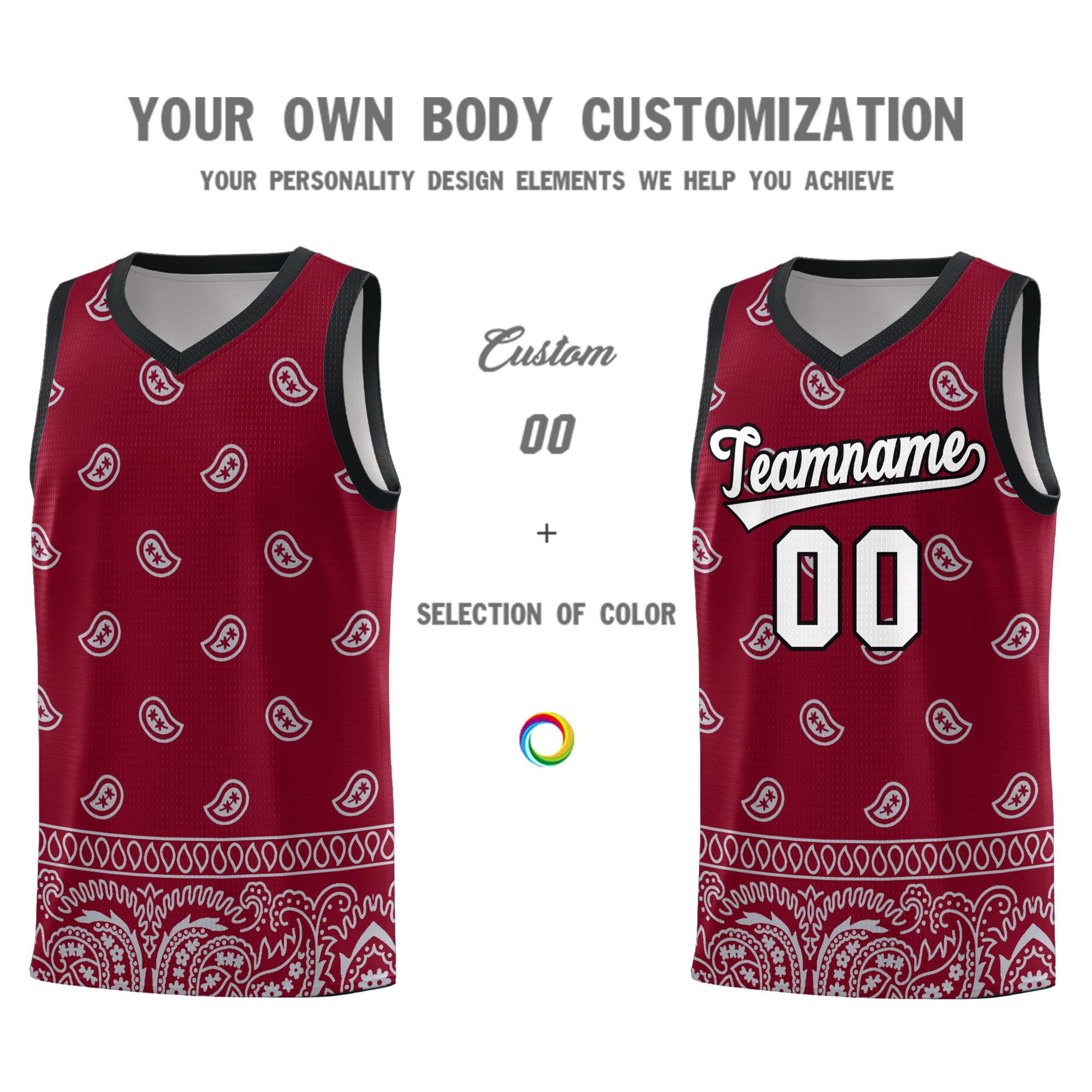 Custom Crimson Gray Personalized Cashew Pattern Sports Uniform Basketball Jersey